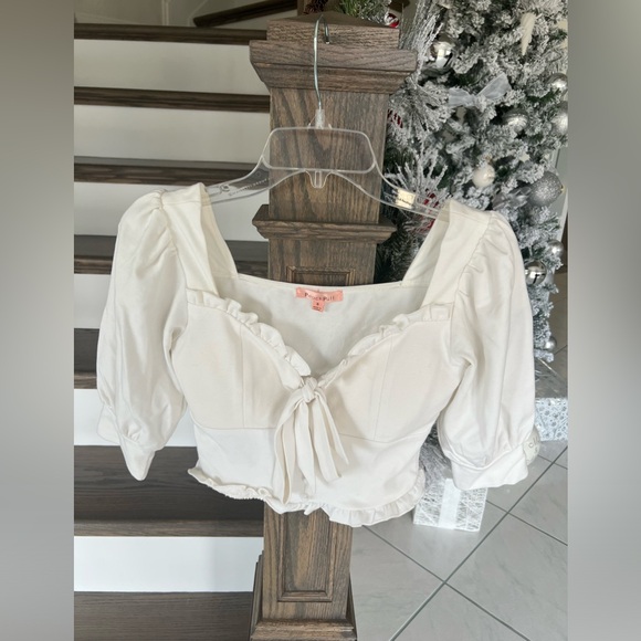 White Peplum Quarter Sleeve Top - Picture 1 of 7